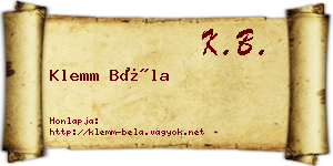 Klemm Béla névjegykártya