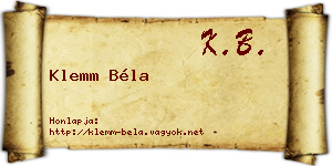 Klemm Béla névjegykártya